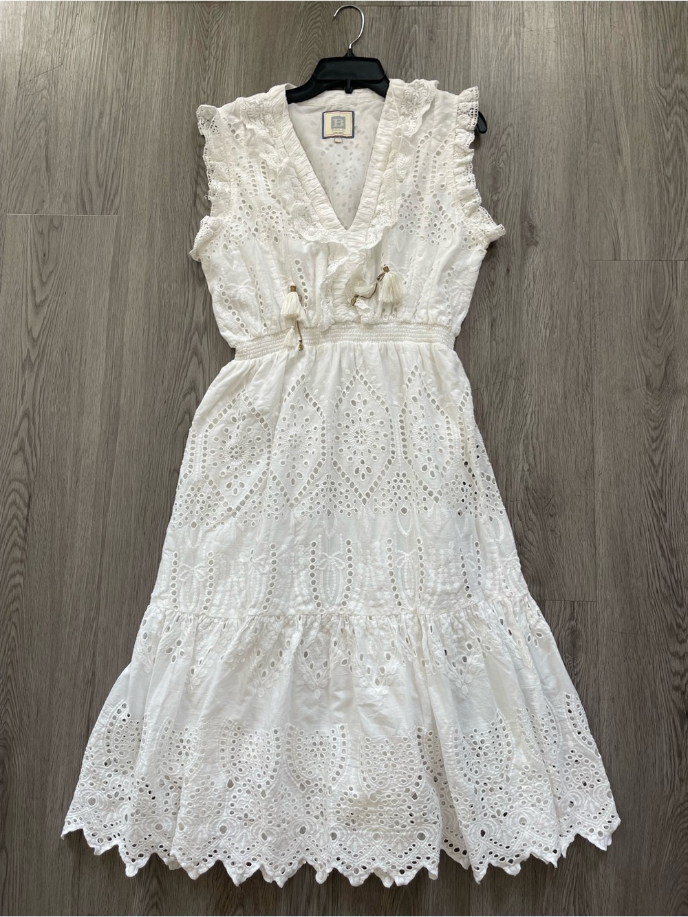 Bell by Alicia bell white Eyelet Midi Dress with Ruffle V-Neck - White
